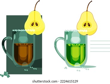 Copas con bebidas. Beber frío. Bebida caliente. Imagen con fondo. Té de oreja. La migaja de azúcar. Decoración de copa.
