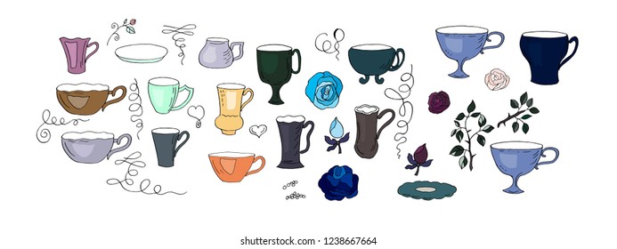 Cups, flowers, hearts and vignettes