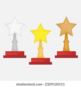 
Cups in the form of a star Gold Silver and Bronze. The illustration is made in vector style.