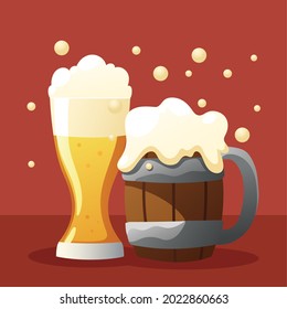 tazas de cervezas frescas con espuma