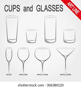 Cups and glasses. Icons set for web and mobile application. Vector illustration on a white background.