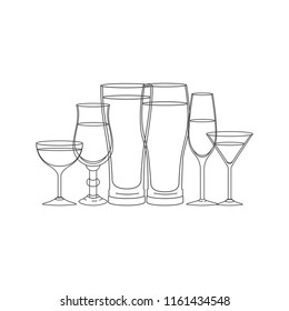 cups and glasses set icons