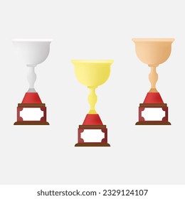 Copas de oro, plata y bronce. Ilustración del vector dibujada en 3d