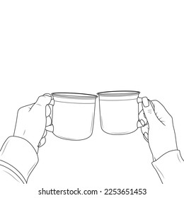 
Cups in hands.Coloring book antistress for children and adults. Illustration isolated on white background. Hand draw. Simple drawing