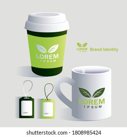 etiqueta cups y hang para elementos de identidad de marca en empresas diseño de ilustraciones vectoriales