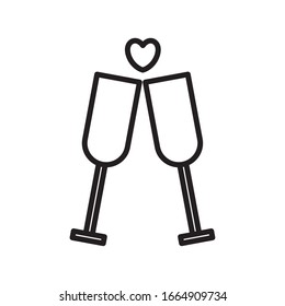 cups with heart line style icon design of love passion romantic valentines day wedding decoration and marriage theme Vector illustration