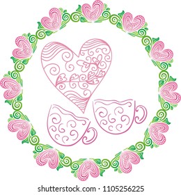 Cups and heart. Vector illustration