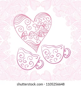 Cups and heart. Vector illustration