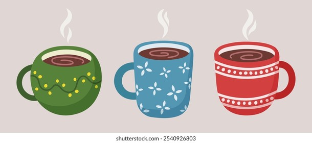 Cups with hot drinks. Can be used for stickers and Christmas decorations