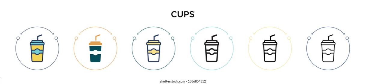 Cups icon in filled, thin line, outline and stroke style. Vector illustration of two colored and black cups vector icons designs can be used for mobile, ui, web