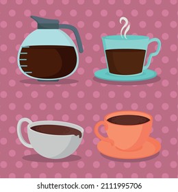 cups and kettle coffee icons