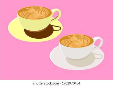 Cups of latte coffee art vector illustration