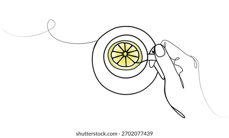xícaras com limão um desenho de linha. desenho de linha contínua. ilustração vetorial
