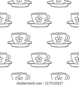 Cups mug flower pattern, seamless, tile, background hand drawn style vector doodle design illustrations