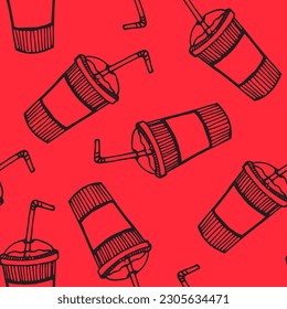 cups pattern on red background