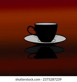 cups and plates with brown gradation background