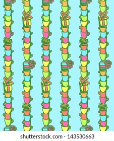 Cups and presents vector seamless pattern
