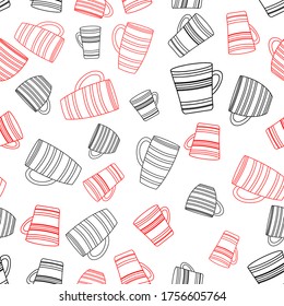 Cups. Seamless pattern, blue, cyan, pink colors. White background. Design for fabric, cover, background, wallpaper, wrapping paper.