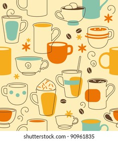 Cups seamless pattern in retro style