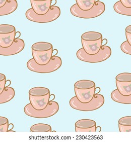 Cups seamless pattern shabby chic hand drawn style vector
