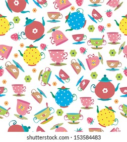 Cups Seamless. Seamless pattern with teapot and cups in retro-style