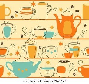 Cups Seamless. Seamless pattern with teapot and cups in retro-style