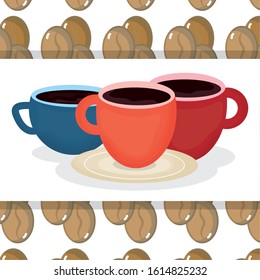 cups and seeds background fresh beverage coffee time vector illustration