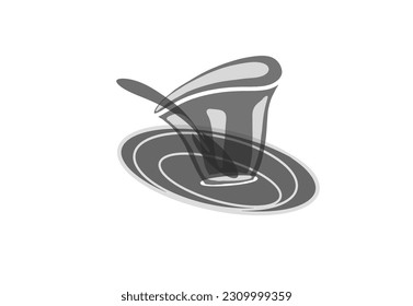 cups, spoon and small gray plates with white background
