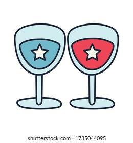 cups with stars independence day line and fill style vector illustration design