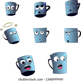 cups stickers with characters vector illustration