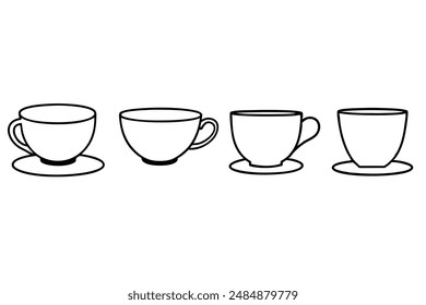Cups of tea delicate line art vintage tea illustration