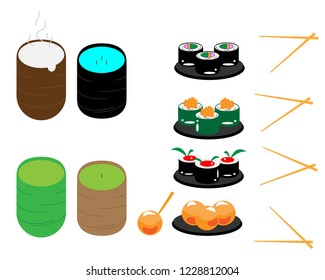 Cups of tea and sushi