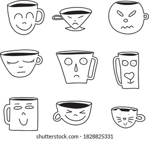 Cups that are drawn with faces