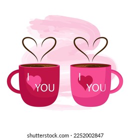 Cups. Two paired cups of coffee on a pink background.
