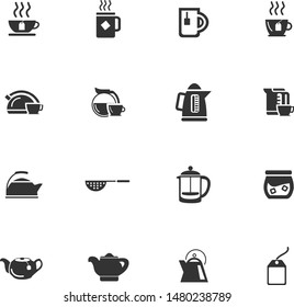 cups and utensils for making tea vector icon set
