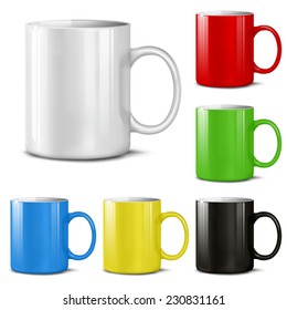 Cups of various colors on a white background. Mesh. This file contains transparency.
