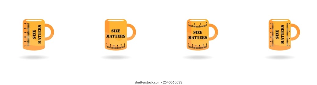 Cups vector set. Boss cup icon. Big cup size matters. Set of icons of cups with measuring marks. A stylish set of gift cups. Lettering on a cup concept icon.