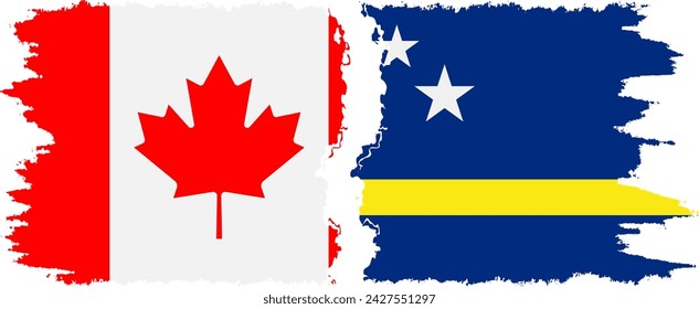 Curacao and Canada grunge flags connection, vector