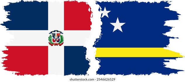 Curacao and Dominican Republic grunge flags connection, vector