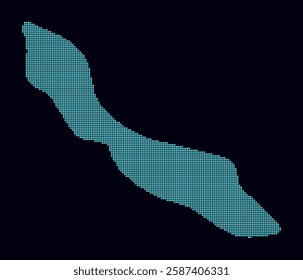 Curacao dotted map. Digital style map of the country on a dark background. Curacao shape with square dots. Colored dots style. Small size squares. Vibrant vector illustration.