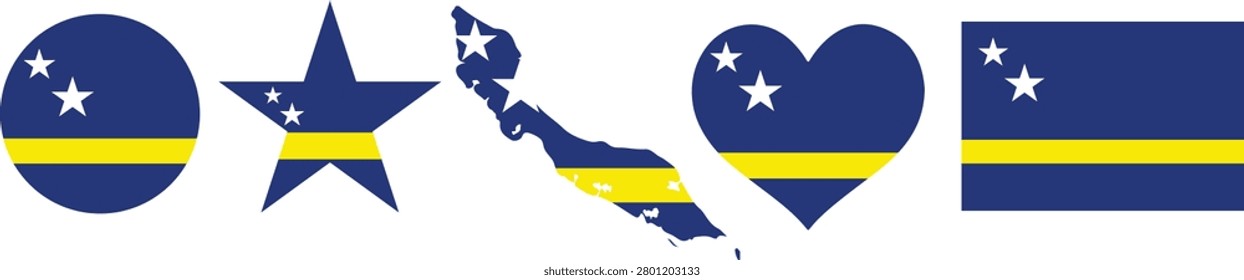 Curacao flag button, map, heart, star, love, round, circle soccer football transparent PNG vector illustration	