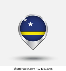 Curacao flag map pointer with shadow. Vector illustration