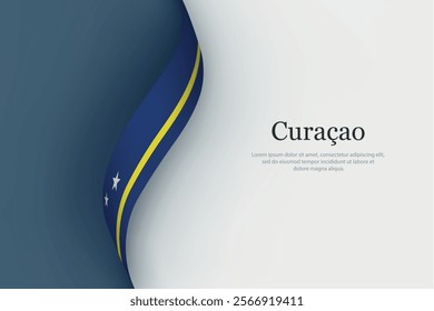 Curacao flag on Waving ribbon. Template for independence day