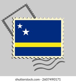 Curacao flag postage stamp. Isolated vector illustration on grey post stamp background