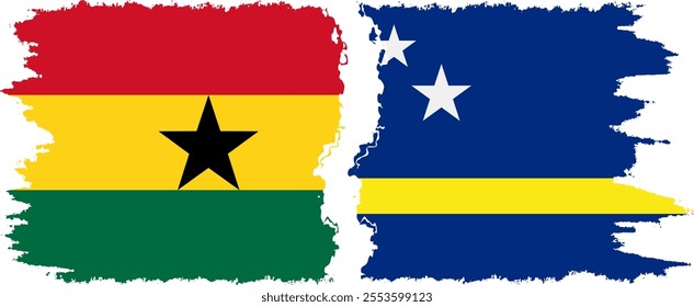 Curacao and Ghana grunge flags connection, vector