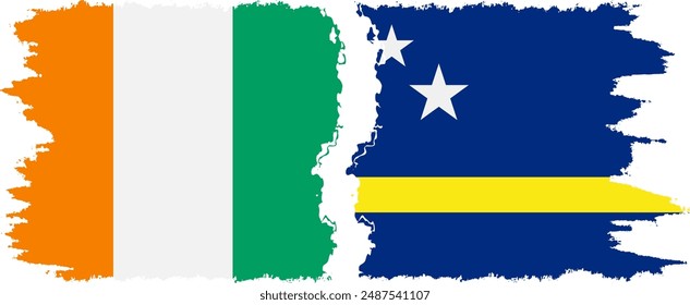 Curacao and Ivory Coast grunge flags connection, vector