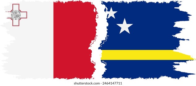 Curacao and Malta grunge flags connection, vector