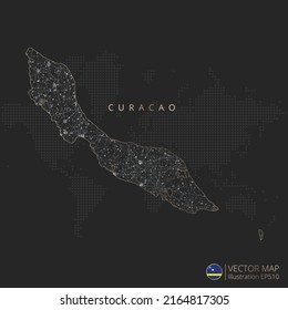 Curacao map abstract geometric mesh polygonal light concept with black and white glowing contour lines countries and dots on dark background. Vector illustration.