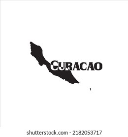 Curacao map and black lettering design on white background