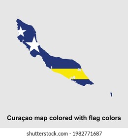 Curacao map colored with flag colors isolated vector illustration